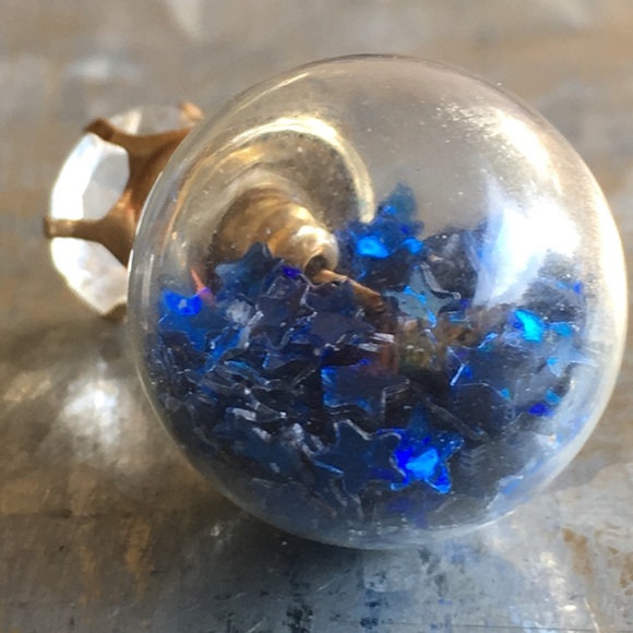 Royal Blue Star Confetti Double Stud Earrings - Picture 2 of 6